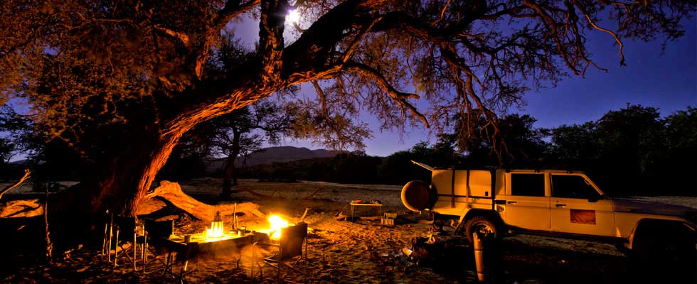 Camping in Namibia at night